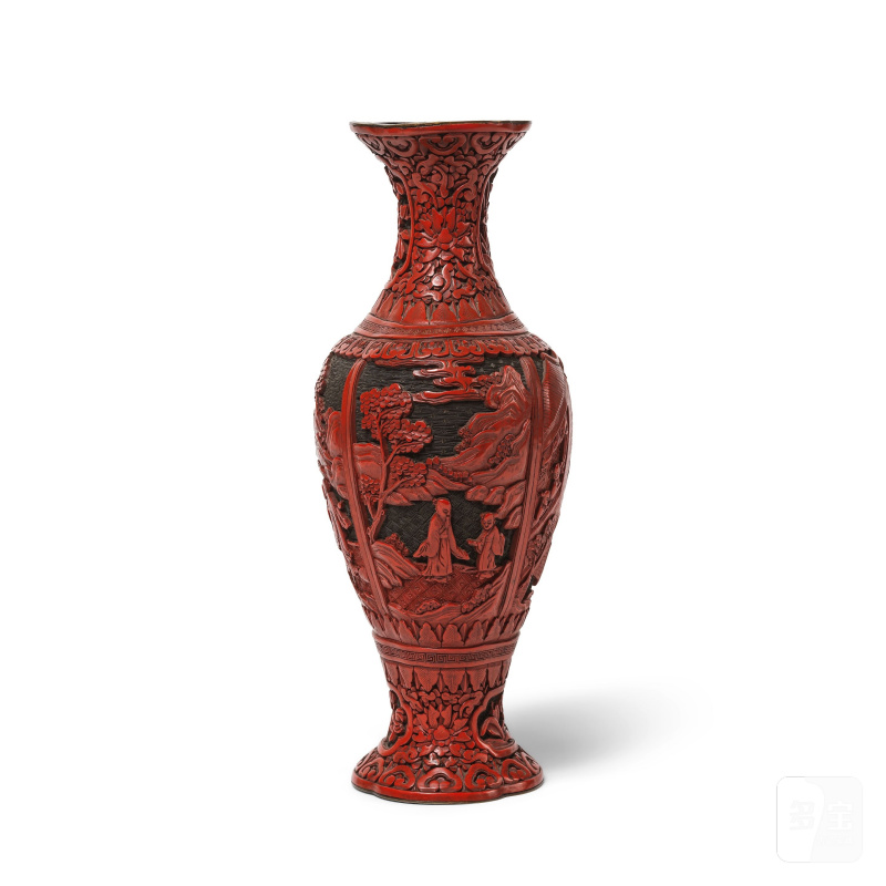 清 十九世紀 剔紅山水人物圖瓶 | VASE EN LAQUE ROUGE SCULPTÉE - 图10